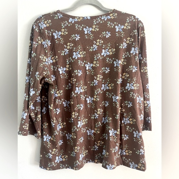 Blair Brown Floral Women's 3/4 Sleeve Top Size Large - Picture 2 of 3